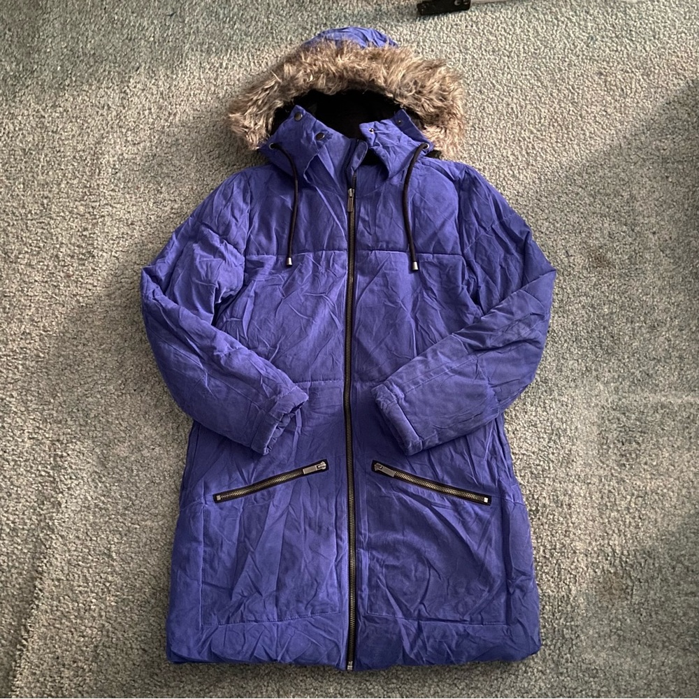 Royal Blue Faux Suede Puffer Coat